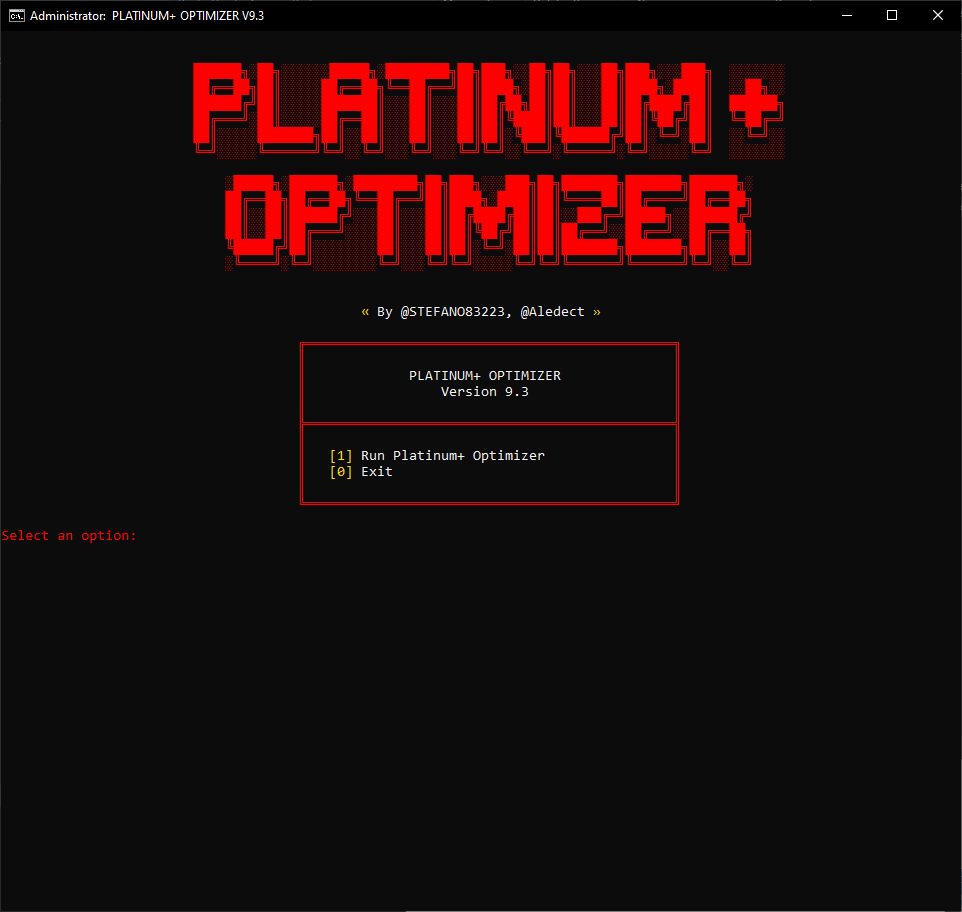 Platinum+ Optimizer V9.3 Console Screenshot