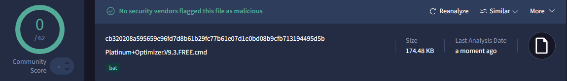 VirusTotal Scan Platinum+ Optimizer V9.3