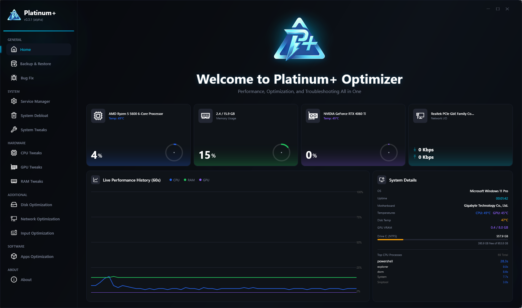 Platinum+ Optimizer Interface